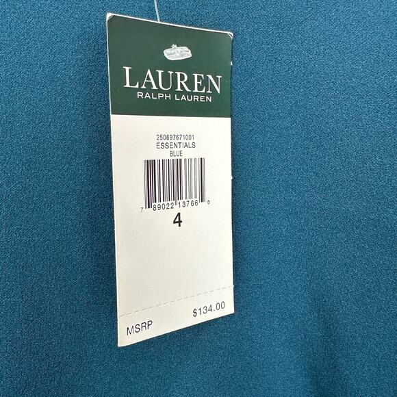 Lauren Ralph Lauren Crepe Long Sleeve Dress Mini Ruffle Cocktail Blue US 4 NWT - Picture 4 of 9